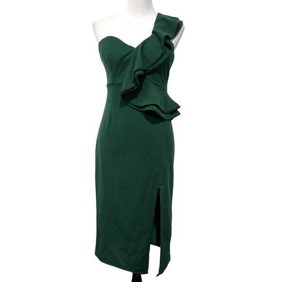 Hello Molly Caruso One-Shoulder Ruffle Midi Dress Green Size Womens Sz 8 - Picture 2 of 11